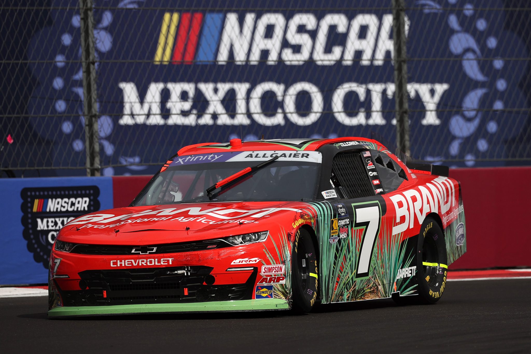 MEXICO CITY, MEXICO - JUNE 14: Justin Allgaier, driver of the #7 BRANDT Chevrolet, drives during the NASCAR Xfinity Series The Chilango 150 at Autodromo Hermanos Rodriguez on June 14, 2025 in Mexico City, Mexico. (Photo by James Gilbert/Getty Images) | Getty Images