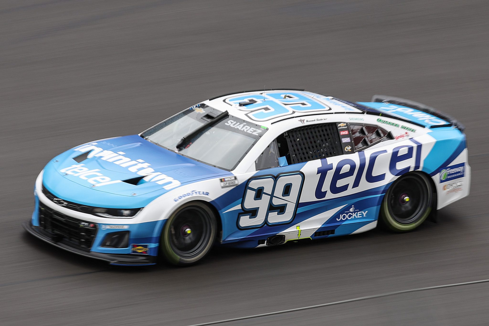 MEXICO CITY, MEXICO - JUNE 15: Daniel Suarez, driver of the #99 Telcel Chevrolet, drives during the NASCAR Cup Series Viva Mexico 250 at Autodromo Hermanos Rodriguez on June 15, 2025 in Mexico City, Mexico. (Photo by James Gilbert/Getty Images) | Getty Images