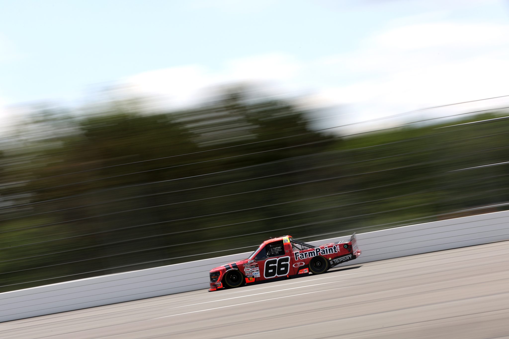 LONG POND, PENNSYLVANIA - JUNE 20: Luke Baldwin, driver of the #66 Farm Paint Ford, drives during practice for the NASCAR Craftsman Truck Series MillerTech Battery 200 at Pocono Raceway on June 20, 2025 in Long Pond, Pennsylvania. (Photo by Meg Oliphant/Getty Images) | Getty Images