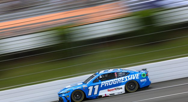 LONG POND, PENNSYLVANIA - JUNE 21: Denny Hamlin, driver of the #11 Progressive Toyota, drives during qualifying for the NASCAR Cup Series The Great American Getaway 400 at Pocono Raceway on June 21, 2025 in Long Pond, Pennsylvania. (Photo by Meg Oliphant/Getty Images) | Getty Images