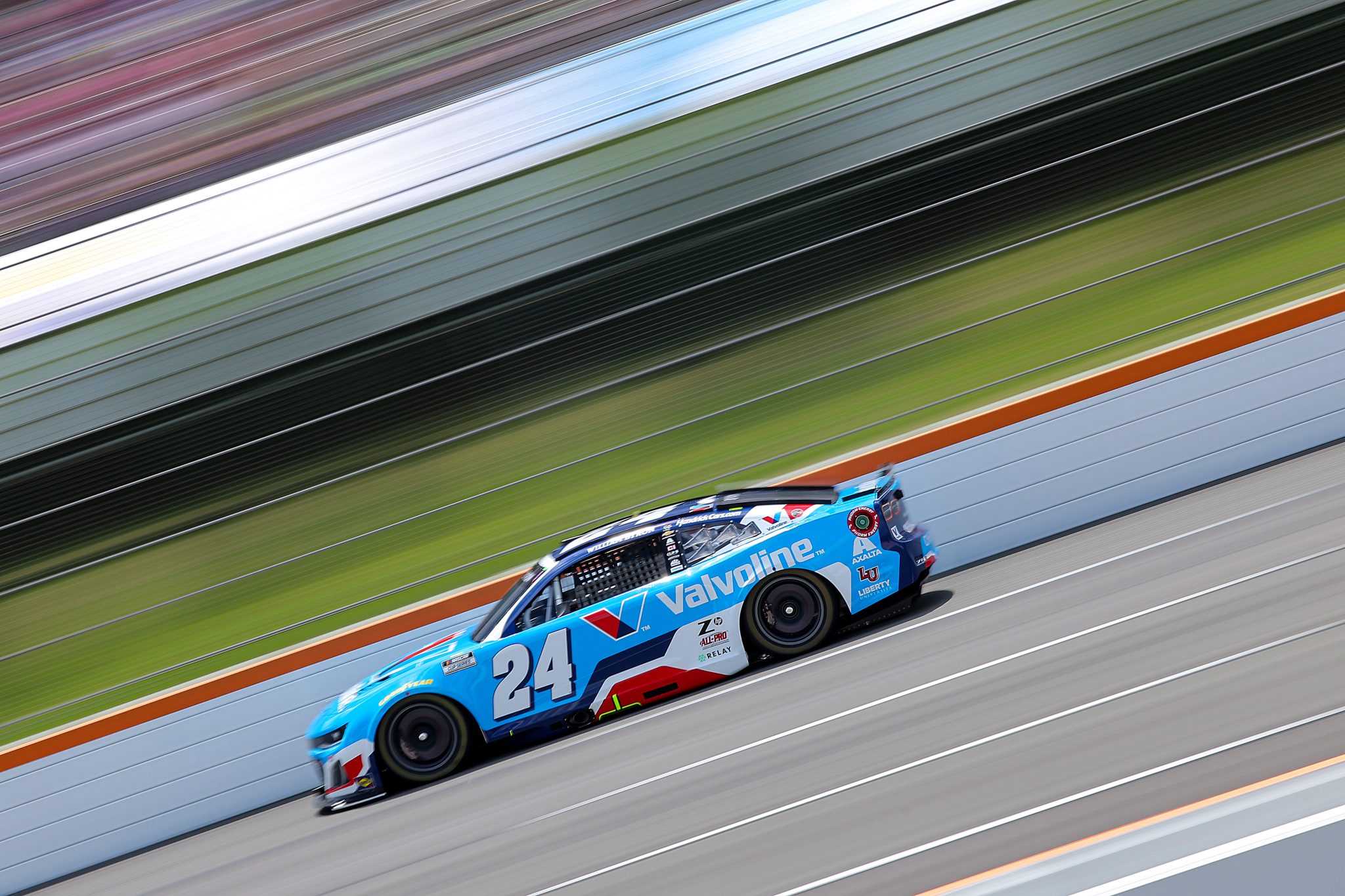 LONG POND, PENNSYLVANIA - JUNE 21: William Byron, driver of the #24 Valvoline Chevrolet, drives during practice for the NASCAR Cup Series The Great American Getaway 400 at Pocono Raceway on June 21, 2025 in Long Pond, Pennsylvania. (Photo by Jonathan Bachman/Getty Images) | Getty Images