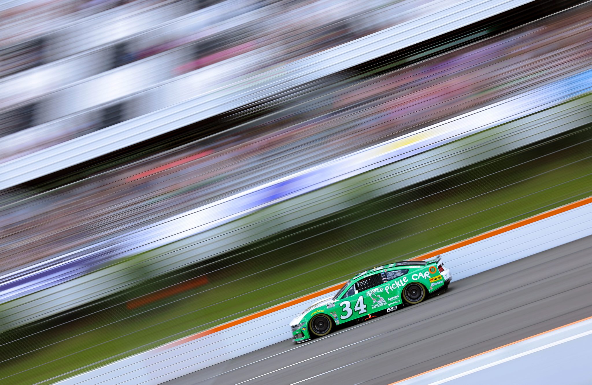 LONG POND, PENNSYLVANIA - JUNE 21: Todd Gilliland, driver of the #34 Grillo's Pickles Ford, drives during practice for the NASCAR Cup Series The Great American Getaway 400 at Pocono Raceway on June 21, 2025 in Long Pond, Pennsylvania. (Photo by Jonathan Bachman/Getty Images) | Getty Images