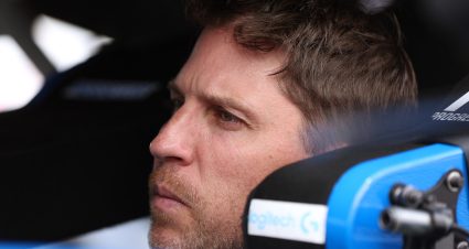 LONG POND, PENNSYLVANIA - JUNE 21: Denny Hamlin, driver of the #11 Progressive Toyota, looks on in his car during practice for the NASCAR Cup Series The Great American Getaway 400 at Pocono Raceway on June 21, 2025 in Long Pond, Pennsylvania. (Photo by Meg Oliphant/Getty Images) | Getty Images