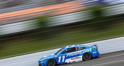 LONG POND, PENNSYLVANIA - JUNE 21: Denny Hamlin, driver of the #11 Progressive Toyota, drives during qualifying for the NASCAR Cup Series The Great American Getaway 400 at Pocono Raceway on June 21, 2025 in Long Pond, Pennsylvania. (Photo by Meg Oliphant/Getty Images) | Getty Images