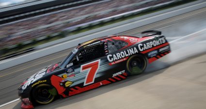 LONG POND, PENNSYLVANIA - JUNE 21: Justin Allgaier, driver of the #7 Carolina Carports Chevrolet, exits pit road during the NASCAR Xfinity Series Explore the Pocono Mountains 250 at Pocono Raceway on June 21, 2025 in Long Pond, Pennsylvania. (Photo by Jonathan Bachman/Getty Images) | Getty Images