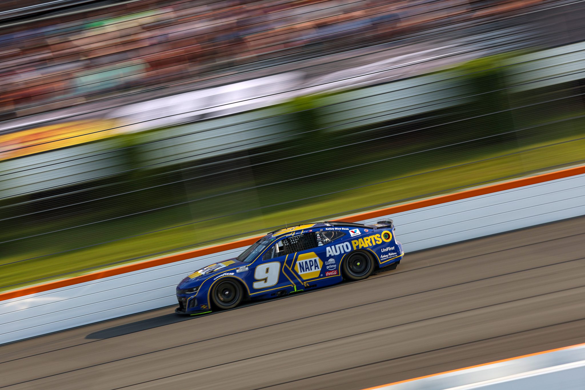 LONG POND, PENNSYLVANIA - JUNE 22: Chase Elliott, driver of the #9 NAPA Auto Parts Chevrolet, drives during the NASCAR Cup Series The Great American Getaway 400 at Pocono Raceway on June 22, 2025 in Long Pond, Pennsylvania. (Photo by Meg Oliphant/Getty Images) | Getty Images