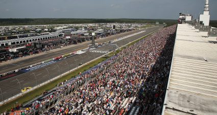 LONG POND, PENNSYLVANIA - JUNE 22: A general view of racing from the grandstands during the NASCAR Cup Series The Great American Getaway 400 at Pocono Raceway on June 22, 2025 in Long Pond, Pennsylvania. (Photo by Jonathan Bachman/Getty Images) | Getty Images