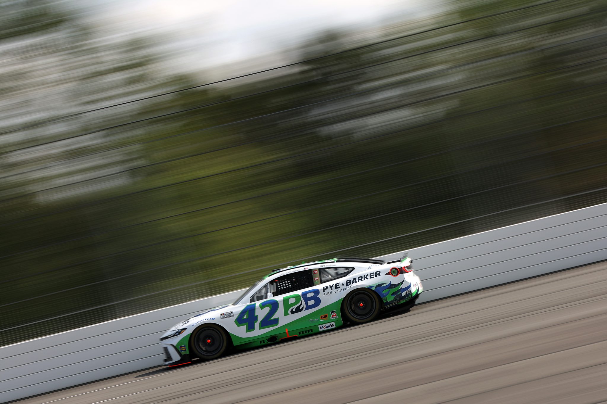 LONG POND, PENNSYLVANIA - JUNE 22: John H. Nemechek, driver of the #42 Pye Barker Fire & Safety Toyota, drives during the NASCAR Cup Series The Great American Getaway 400 at Pocono Raceway on June 22, 2025 in Long Pond, Pennsylvania. (Photo by Meg Oliphant/Getty Images) | Getty Images