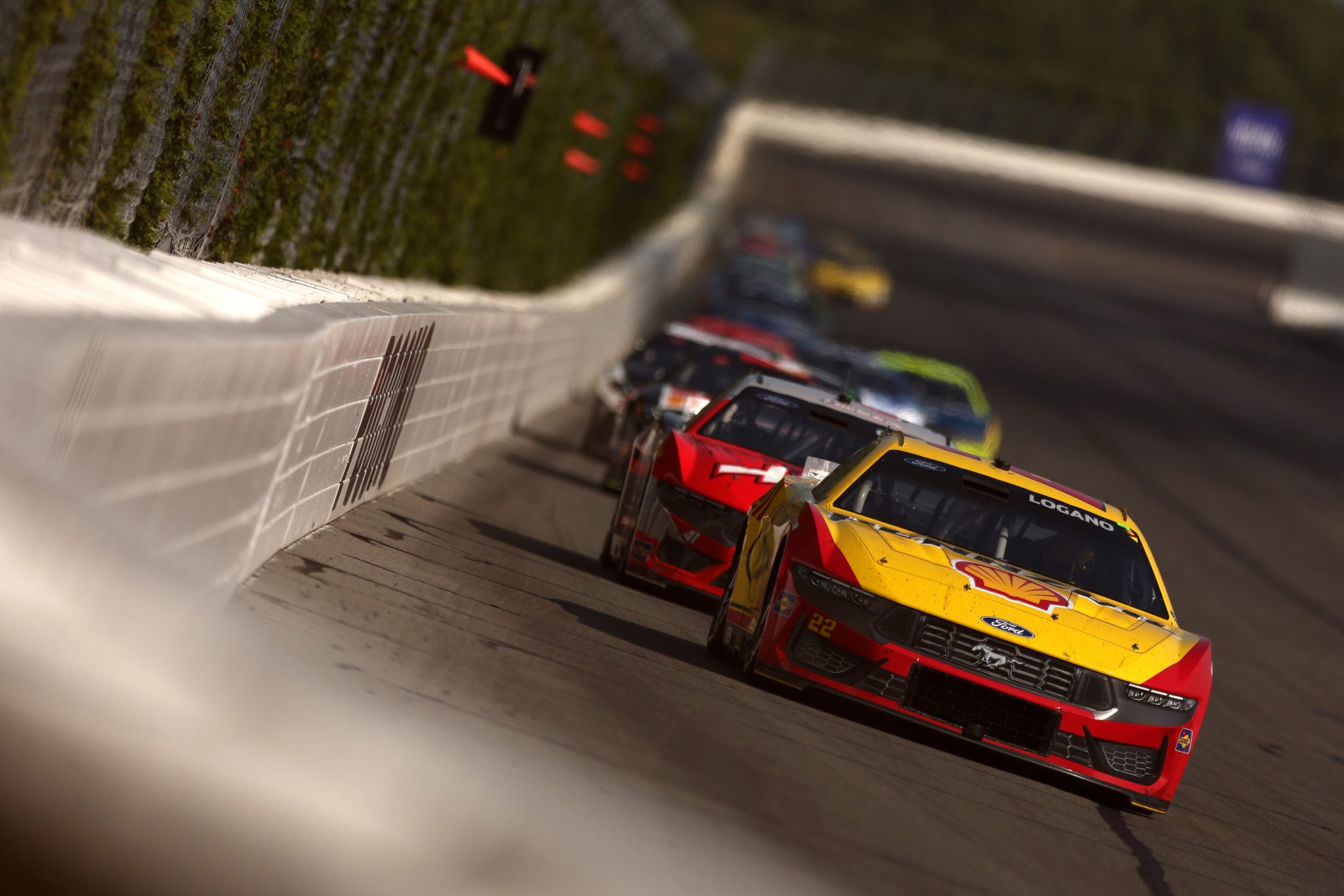 LONG POND, PENNSYLVANIA - JUNE 22: Joey Logano, driver of the #22 Shell Pennzoil Ford, drives during the NASCAR Cup Series The Great American Getaway 400 at Pocono Raceway on June 22, 2025 in Long Pond, Pennsylvania. (Photo by Meg Oliphant/Getty Images) | Getty Images