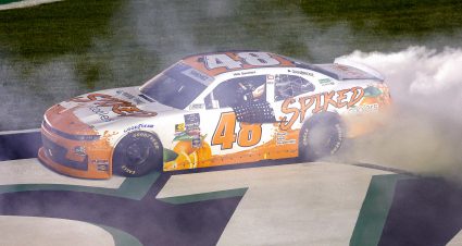 HAMPTON, GEORGIA - JUNE 27: Nick Sanchez, driver of the #48 Big Machine Spiked Coolers Chevrolet, celebrates with a burnout after winning the NASCAR Xfinity Series Focused Health 250 at Echo Park Speedway on June 27, 2025 in Hampton, Georgia. (Photo by Sean Gardner/Getty Images) | Getty Images