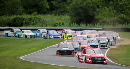 LAKEVILLE, CONNECTICUT - JUNE 28: Corey Heim, driver of the #11 Safelite Toyota, leads the field during the NASCAR Craftsman Truck Series LiUNA! 150 at Lime Rock Park on June 28, 2025 in Lakeville, Connecticut. (Photo by Jonathan Bachman/Getty Images) | Getty Images