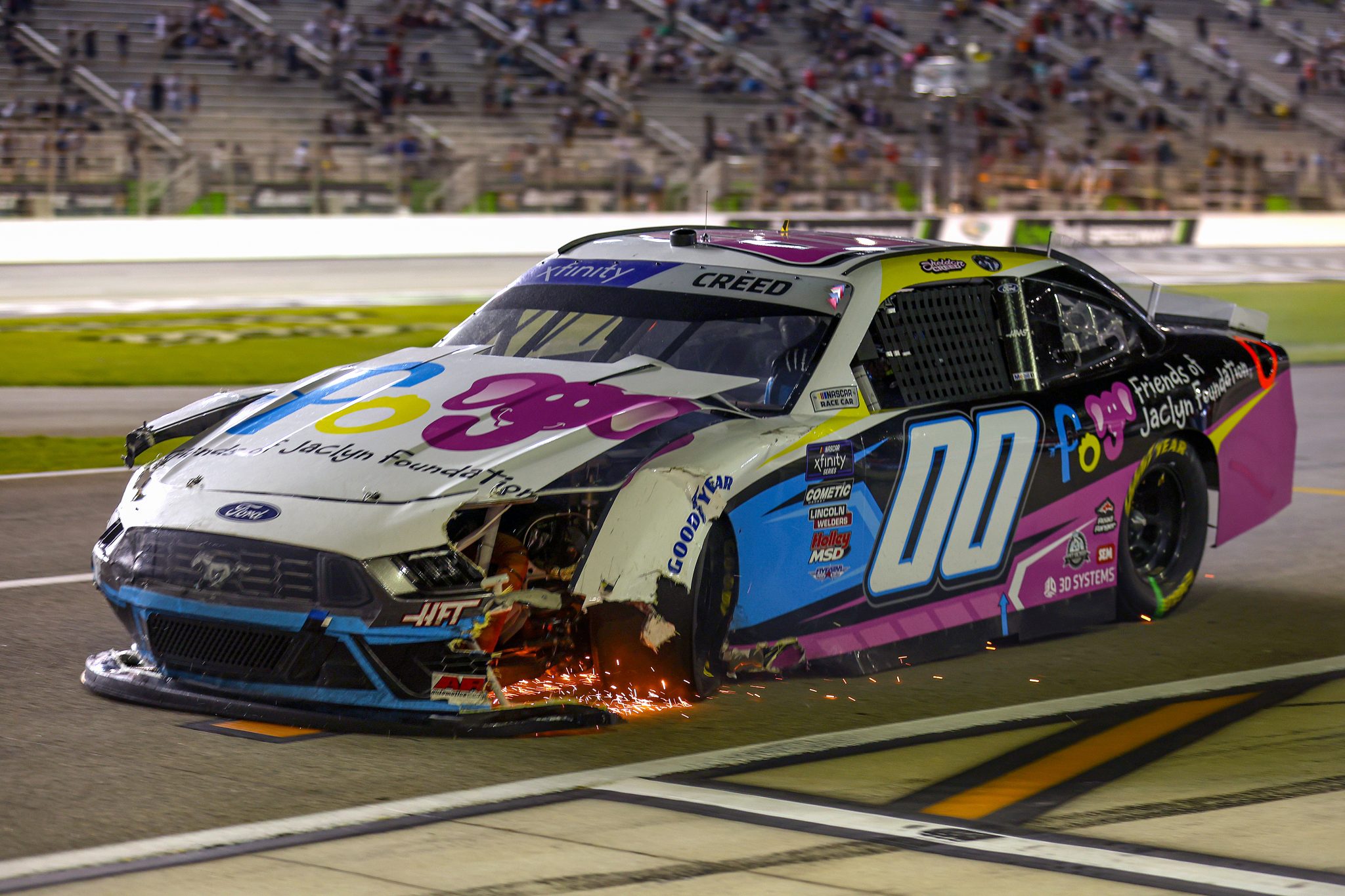 HAMPTON, GEORGIA - JUNE 27: Sheldon Creed, driver of the #00 Friends of Jaclyn Ford, pits after an on-track incident during the NASCAR Xfinity Series Focused Health 250 at Echo Park Speedway on June 27, 2025 in Hampton, Georgia. (Photo by Krista Jasso/Getty Images) | Getty Images