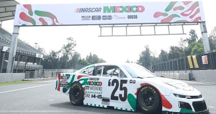 MEXICO CITY, MEXICO - AUGUST 27: Ben Kennedy, NASCAR Executive Vice President & Chief Venue & Racing Innovation Officer, joins NASCAR Cup Series driver Daniel Suarez to announce that the NASCAR Cup Series will race in Mexico City for the first time next year at Autodromo Hermanos Rodriguez on August 27, 2024 in Mexico City, Mexico. (Photo by Manuel Velasquez/Getty Images) | Getty Images