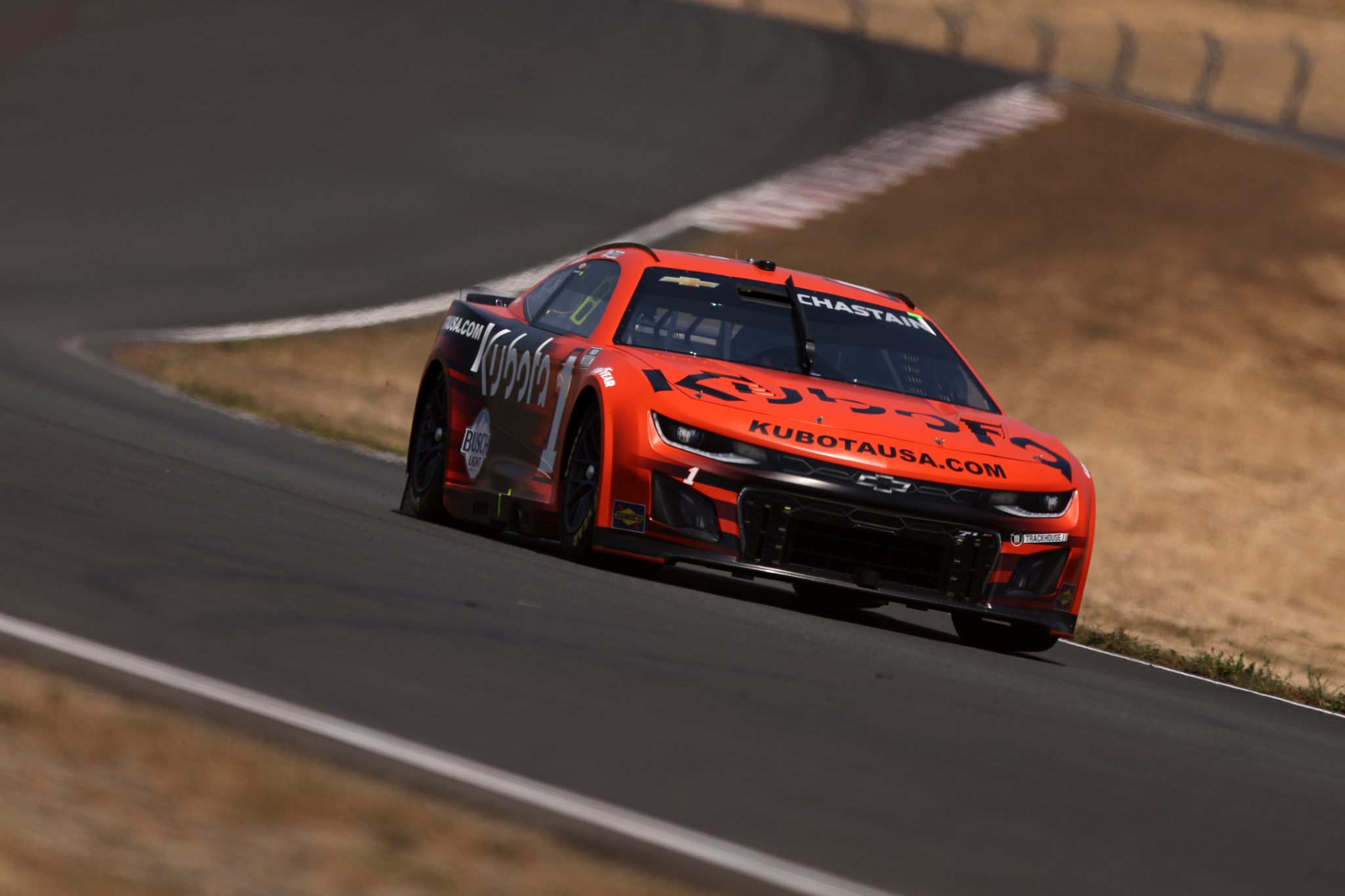 SONOMA, CALIFORNIA - JULY 12: Ross Chastain, driver of the #1 Kubota Chevrolet, drives during qualifying for the NASCAR Cup Series Toyota/Save Mart 350 at Sonoma Raceway on July 12, 2025 in Sonoma, California. (Photo by Meg Oliphant/Getty Images) | Getty Images