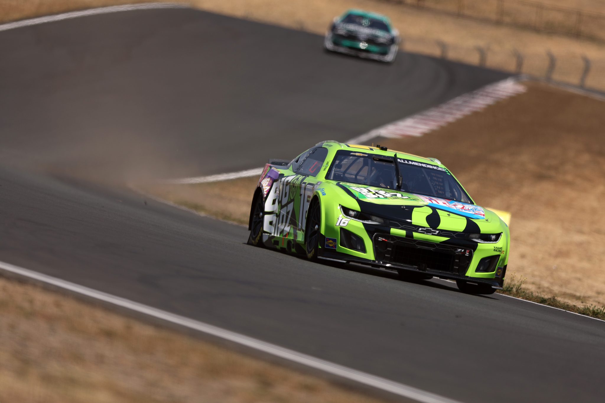SONOMA, CALIFORNIA - JULY 12: AJ Allmendinger, driver of the #16 Big Sipz Chevrolet, drives during qualifying for the NASCAR Cup Series Toyota/Save Mart 350 at Sonoma Raceway on July 12, 2025 in Sonoma, California. (Photo by Meg Oliphant/Getty Images) | Getty Images