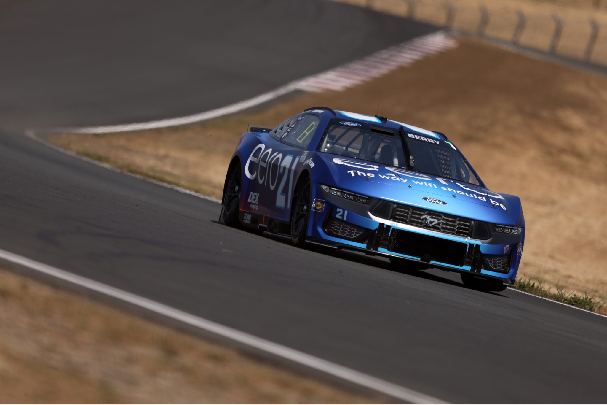 SONOMA, CALIFORNIA - JULY 12: Josh Berry, driver of the #21 Eero Ford, drives during qualifying for the NASCAR Cup Series Toyota/Save Mart 350 at Sonoma Raceway on July 12, 2025 in Sonoma, California. (Photo by Meg Oliphant/Getty Images) | Getty Images