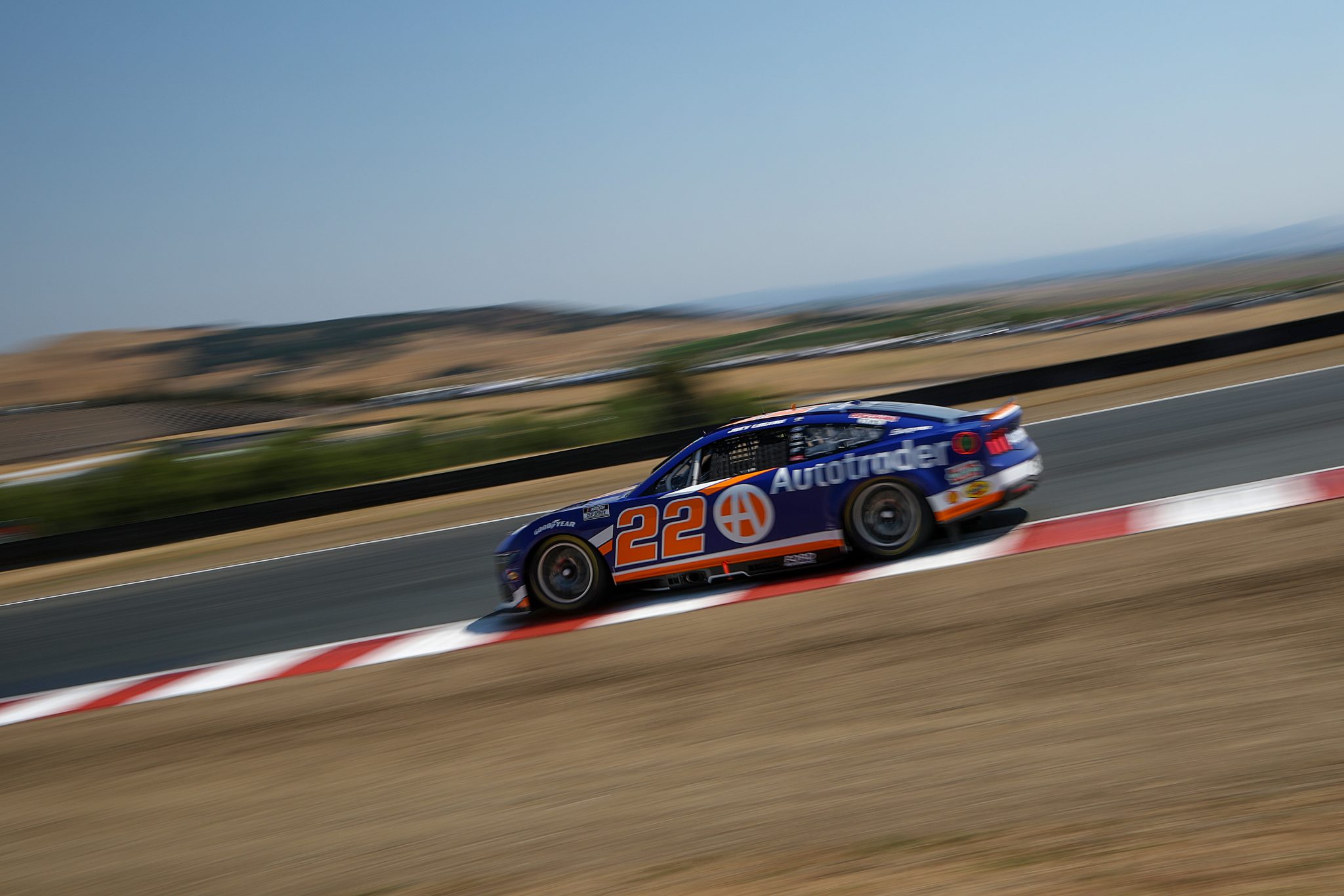 SONOMA, CALIFORNIA - JULY 12: Joey Logano, driver of the #22 Autotrader Ford, drives during qualifying for the NASCAR Cup Series Toyota/Save Mart 350 at Sonoma Raceway on July 12, 2025 in Sonoma, California. (Photo by Chris Graythen/Getty Images) | Getty Images
