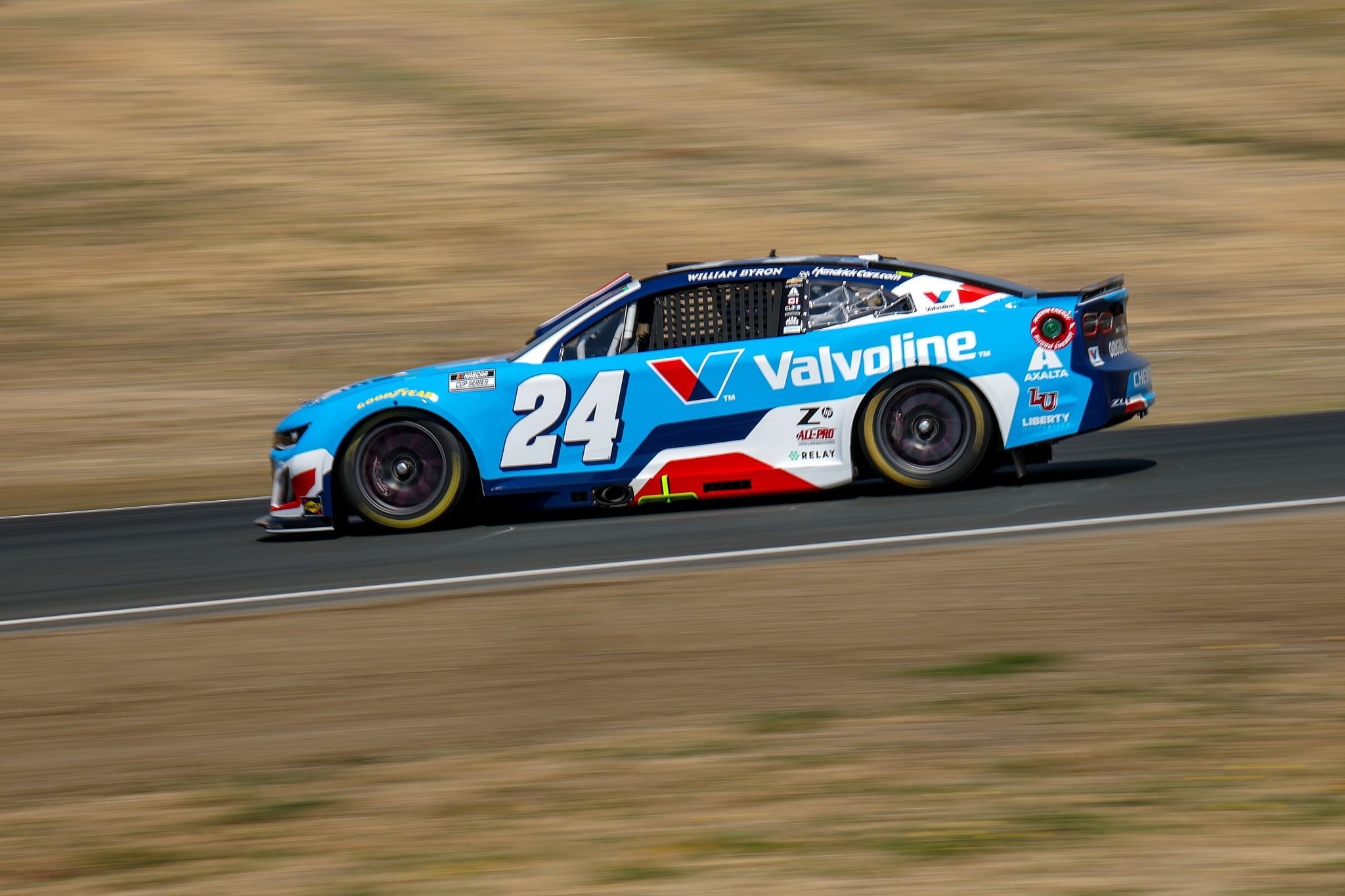 SONOMA, CALIFORNIA - JULY 12: William Byron, driver of the #24 Valvoline Chevrolet, drives during qualifying for the NASCAR Cup Series Toyota/Save Mart 350 at Sonoma Raceway on July 12, 2025 in Sonoma, California. (Photo by Chris Graythen/Getty Images) | Getty Images