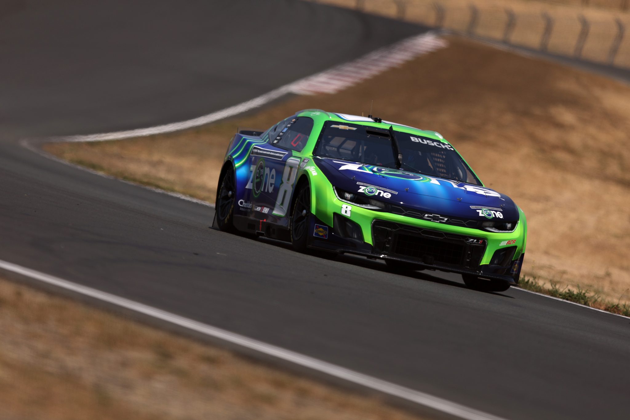 SONOMA, CALIFORNIA - JULY 12: Kyle Busch, driver of the #8 zone Chevrolet, drives during qualifying for the NASCAR Cup Series Toyota/Save Mart 350 at Sonoma Raceway on July 12, 2025 in Sonoma, California. (Photo by Meg Oliphant/Getty Images) | Getty Images