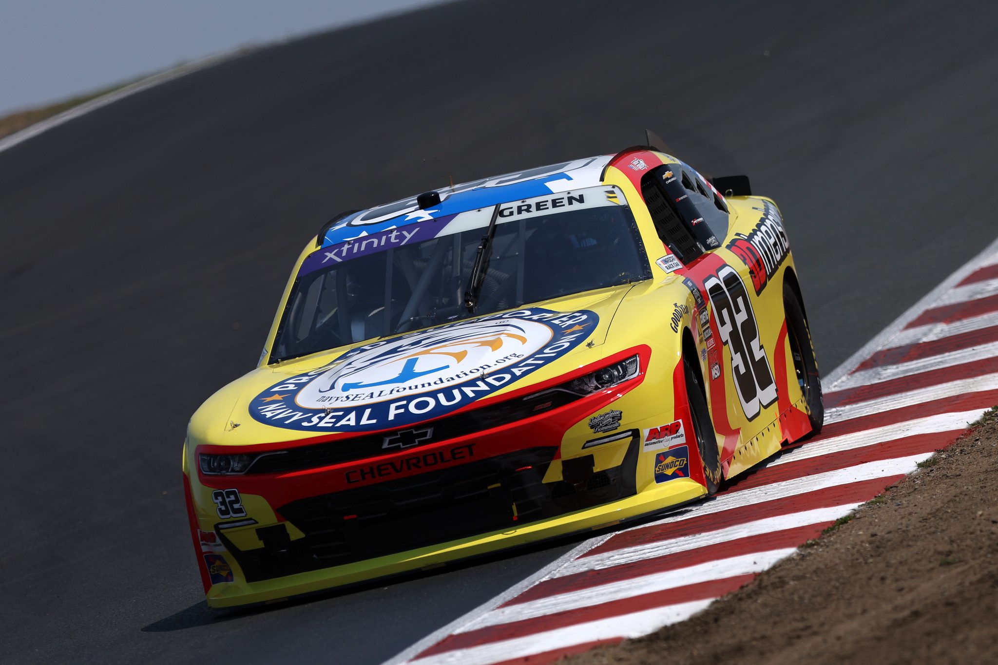 SONOMA, CALIFORNIA - JULY 11: Austin Green, driver of the #32 3Dimensional.com Chevrolet, drives during qualifying for the NASCAR Xfinity Series Pit Boss/FoodMaxx 250 at Sonoma Raceway on July 11, 2025 in Sonoma, California. (Photo by Meg Oliphant/Getty Images) | Getty Images