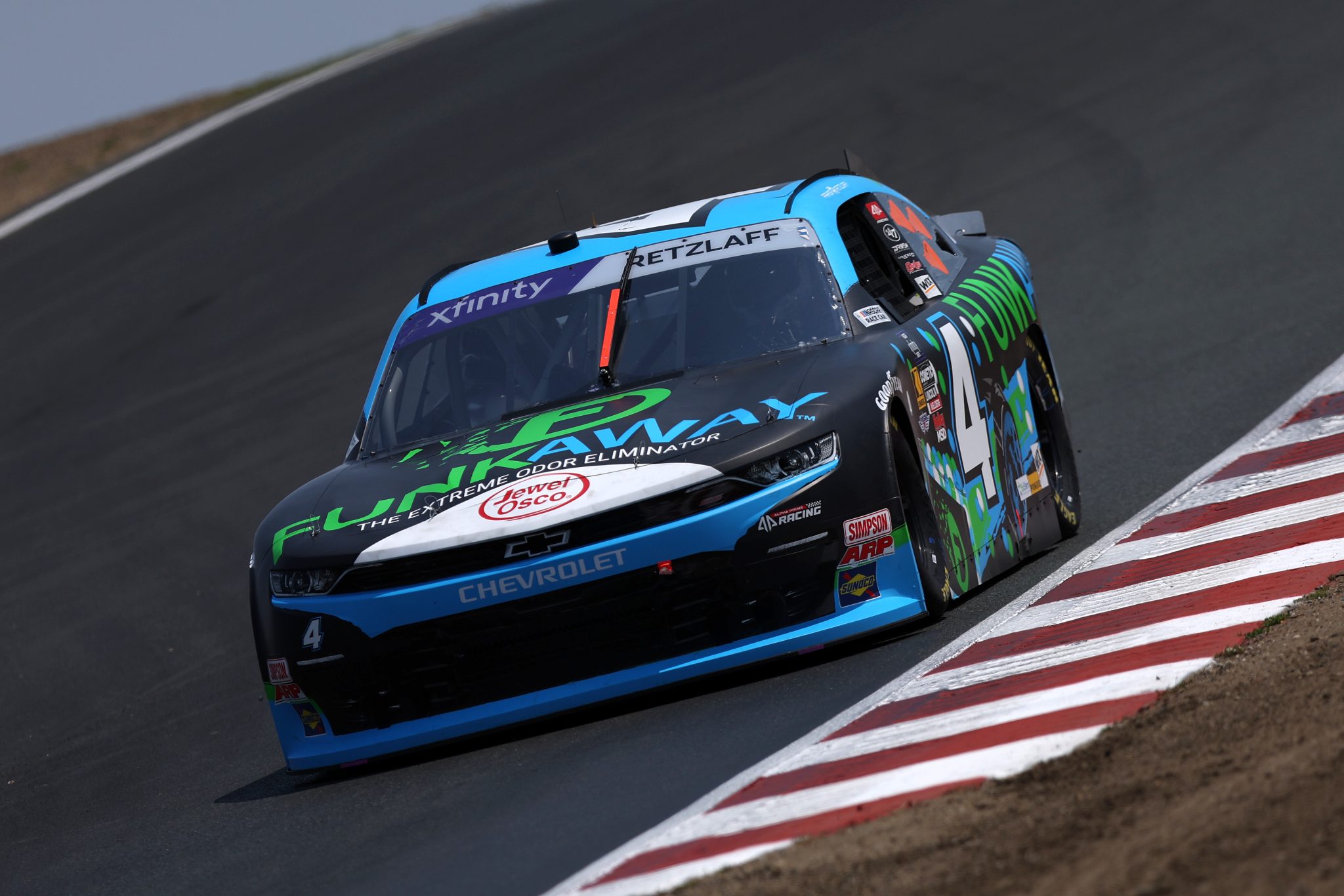 SONOMA, CALIFORNIA - JULY 11: Parker Retzlaff, driver of the #4 FUNKAWAY Beads Chevrolet, drives during qualifying for the NASCAR Xfinity Series Pit Boss/FoodMaxx 250 at Sonoma Raceway on July 11, 2025 in Sonoma, California. (Photo by Meg Oliphant/Getty Images) | Getty Images
