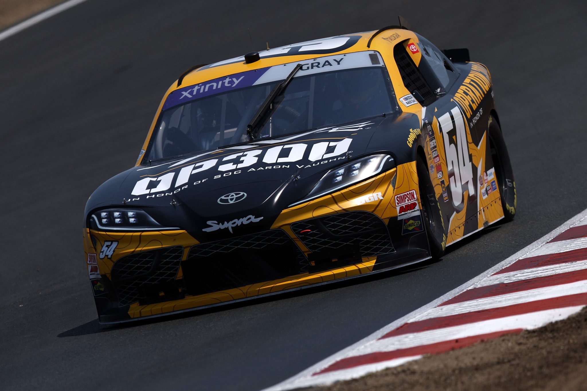 SONOMA, CALIFORNIA - JULY 11: Taylor Gray, driver of the #54 Operation 300 Toyota, drives during qualifying for the NASCAR Xfinity Series Pit Boss/FoodMaxx 250 at Sonoma Raceway on July 11, 2025 in Sonoma, California. (Photo by Meg Oliphant/Getty Images) | Getty Images