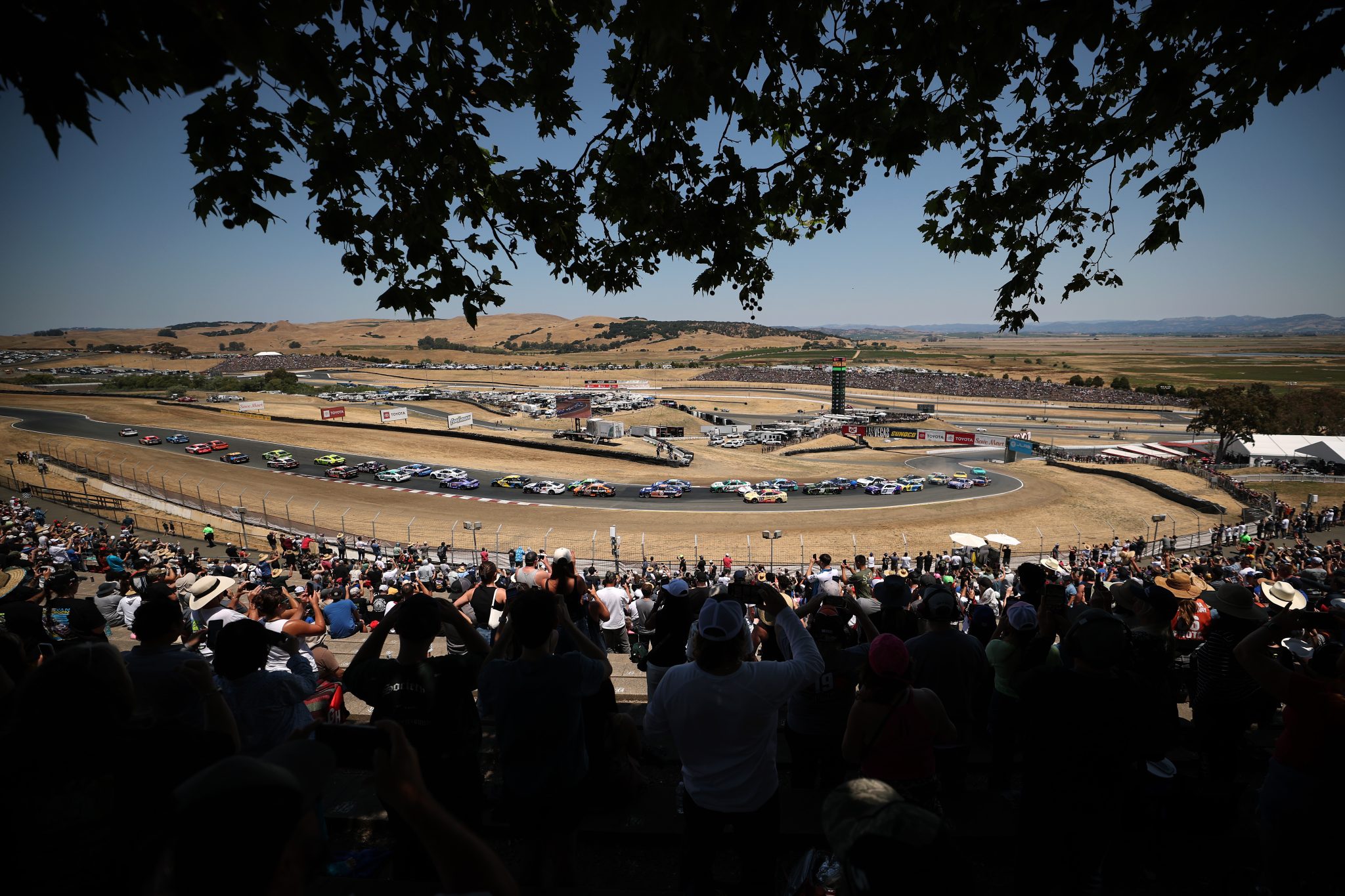SONOMA, CALIFORNIA - JULY 13: A general view of racing during the NASCAR Cup Series Toyota/Save Mart 350 at Sonoma Raceway on July 13, 2025 in Sonoma, California. (Photo by Chris Graythen/Getty Images) | Getty Images