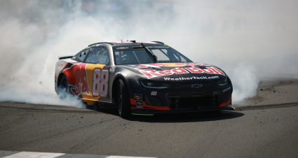 SONOMA, CALIFORNIA - JULY 13: Shane Van Gisbergen, driver of the #88 Red Bull Chevrolet, celebrates with a burnout after winning the NASCAR Cup Series Toyota/Save Mart 350 at Sonoma Raceway on July 13, 2025 in Sonoma, California. (Photo by Chris Graythen/Getty Images) | Getty Images