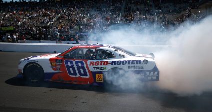 SONOMA, CALIFORNIA - JULY 12: Connor Zilisch, driver of the #88 Roto-Rooter Chevrolet, celebrates with a burnout after winning the NASCAR Xfinity Series Pit Boss/FoodMaxx 250 at Sonoma Raceway on July 12, 2025 in Sonoma, California. (Photo by Chris Graythen/Getty Images) | Getty Images