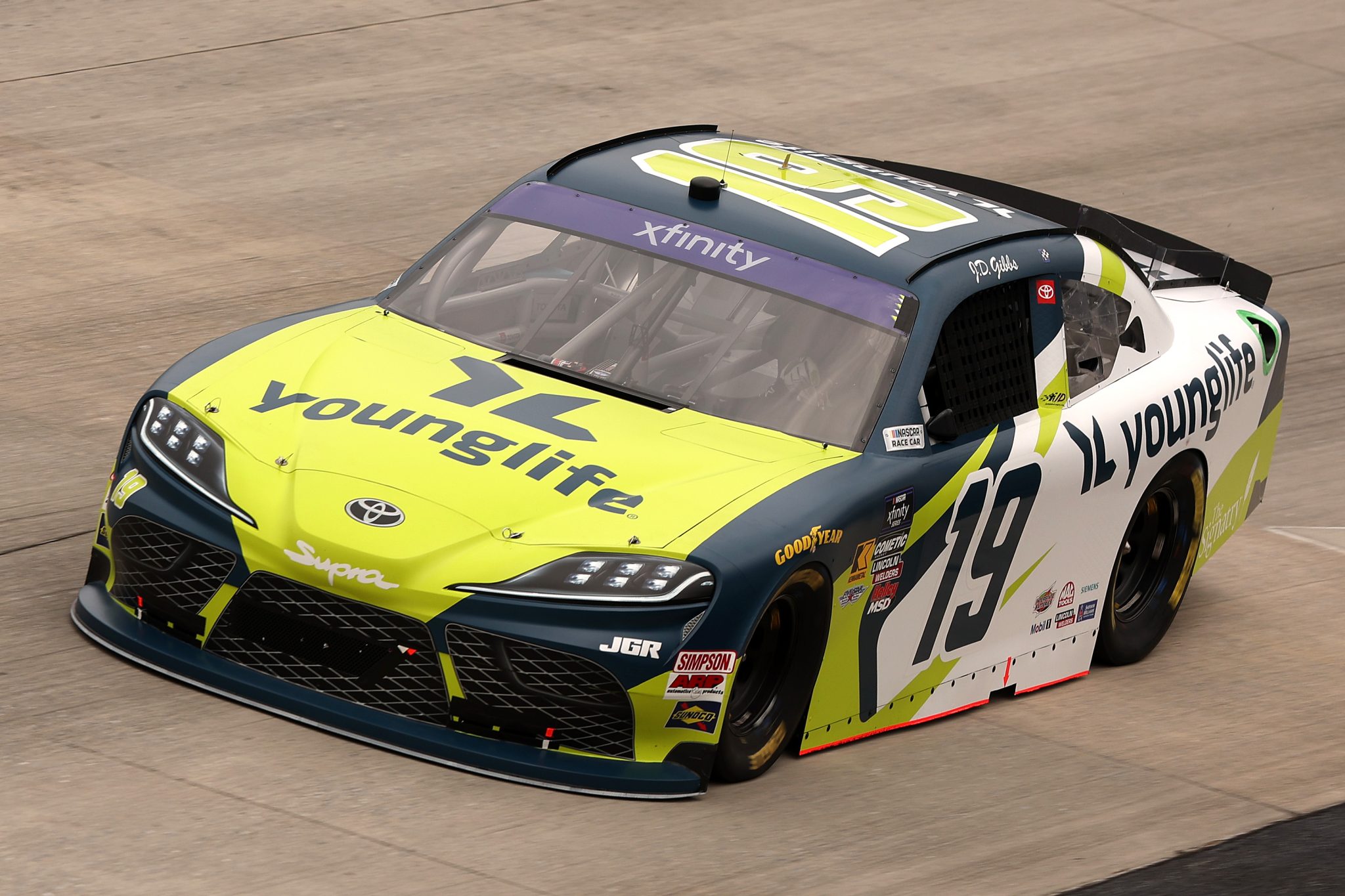 DOVER, DELAWARE - JULY 19: Aric Almirola, driver of the #19 Young Life Toyota, drives during practice for the NASCAR Xfinity Series BetRivers 200 at Dover Motor Speedway on July 19, 2025 in Dover, Delaware. (Photo by Meg Oliphant/Getty Images) | Getty Images
