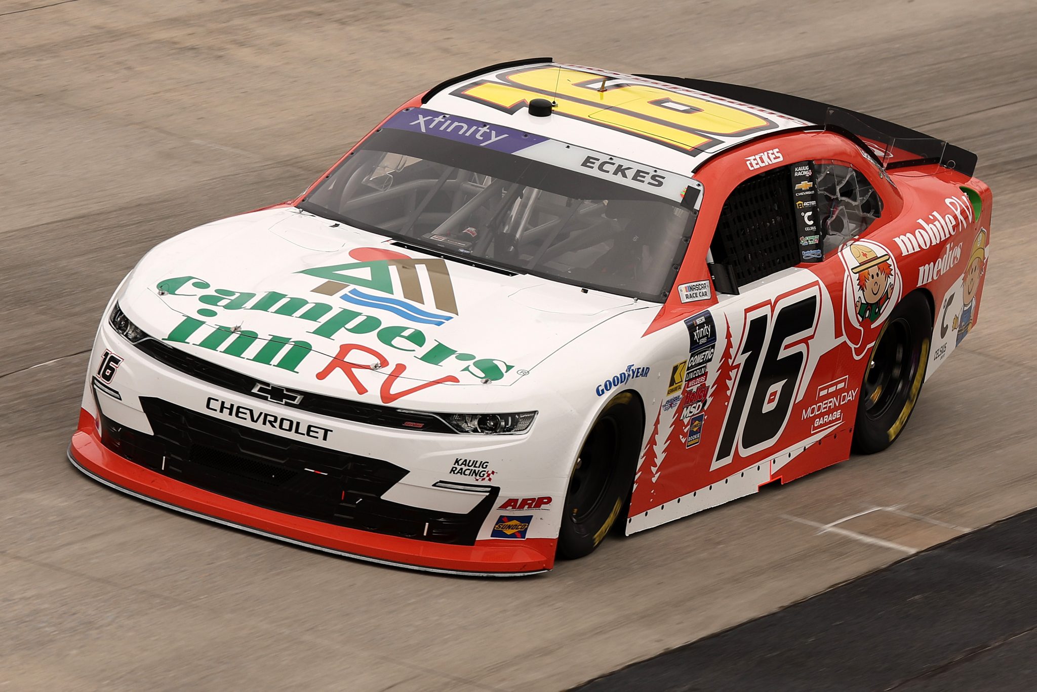 DOVER, DELAWARE - JULY 19: Christian Eckes, driver of the #16 Campers Inn RV Mobile Medic Chevrolet, drives during practice for the NASCAR Xfinity Series BetRivers 200 at Dover Motor Speedway on July 19, 2025 in Dover, Delaware. (Photo by Meg Oliphant/Getty Images) | Getty Images