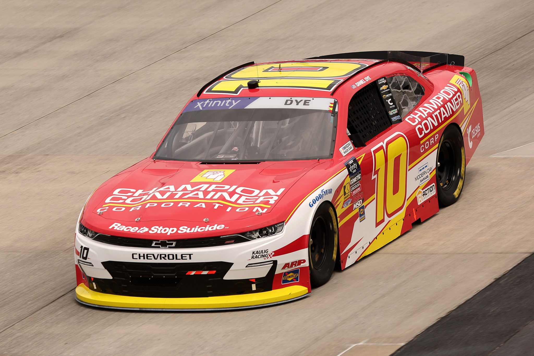 DOVER, DELAWARE - JULY 19: Daniel Dye, driver of the #10 Champion Container Chevrolet, drives during practice for the NASCAR Xfinity Series BetRivers 200 at Dover Motor Speedway on July 19, 2025 in Dover, Delaware. (Photo by Meg Oliphant/Getty Images) | Getty Images