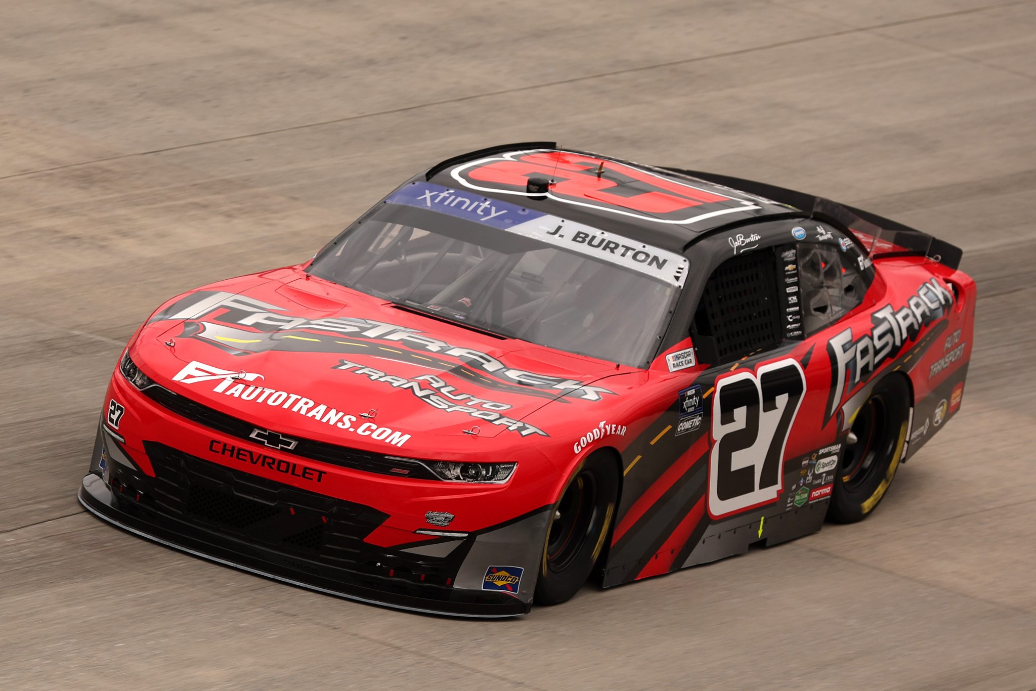 DOVER, DELAWARE - JULY 19: Jeb Burton, driver of the #27 FasTrack Auto Transport Chevrolet, drives during practice for the NASCAR Xfinity Series BetRivers 200 at Dover Motor Speedway on July 19, 2025 in Dover, Delaware. (Photo by Meg Oliphant/Getty Images) | Getty Images