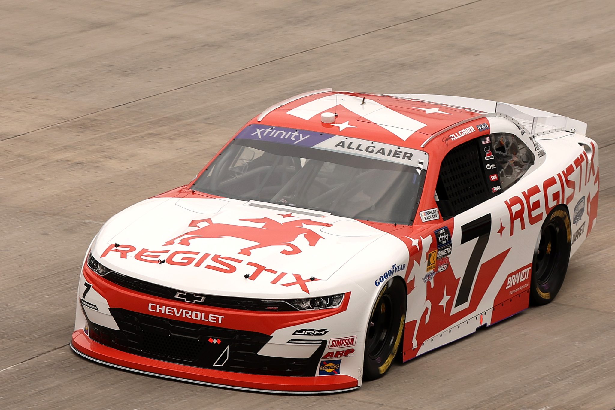 DOVER, DELAWARE - JULY 19: Justin Allgaier, driver of the #7 Registix Chevrolet, drives during practice for the NASCAR Xfinity Series BetRivers 200 at Dover Motor Speedway on July 19, 2025 in Dover, Delaware. (Photo by Meg Oliphant/Getty Images) | Getty Images