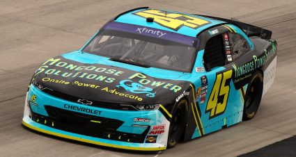 DOVER, DELAWARE - JULY 19: Lavar Scott, driver of the #45  Chevrolet, drives during practice for the NASCAR Xfinity Series BetRivers 200 at Dover Motor Speedway on July 19, 2025 in Dover, Delaware. (Photo by Meg Oliphant/Getty Images) | Getty Images