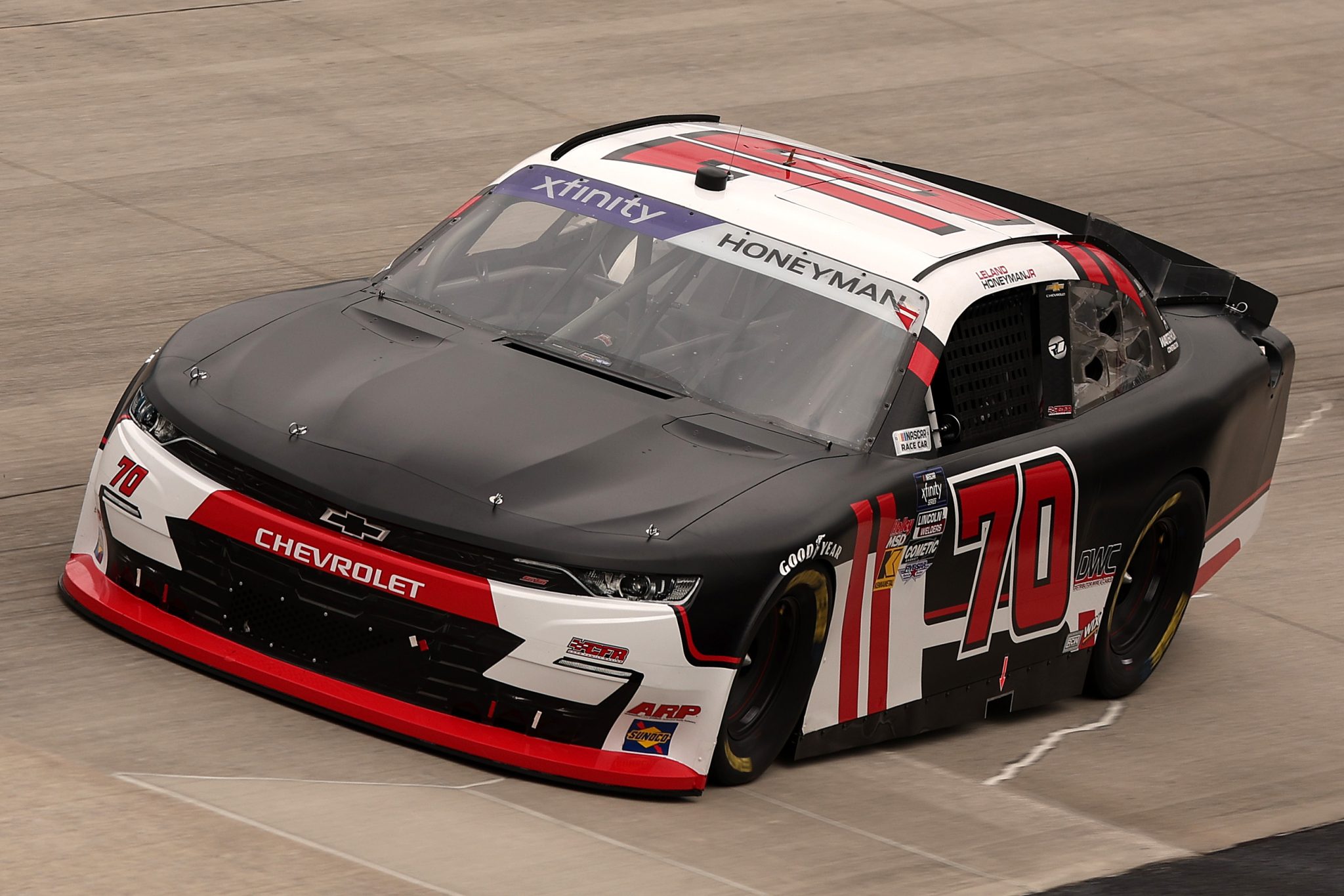 DOVER, DELAWARE - JULY 19: Leland Honeyman Jr, driver of the #70 LH Construction Chevrolet, drives during practice for the NASCAR Xfinity Series BetRivers 200 at Dover Motor Speedway on July 19, 2025 in Dover, Delaware. (Photo by Meg Oliphant/Getty Images) | Getty Images