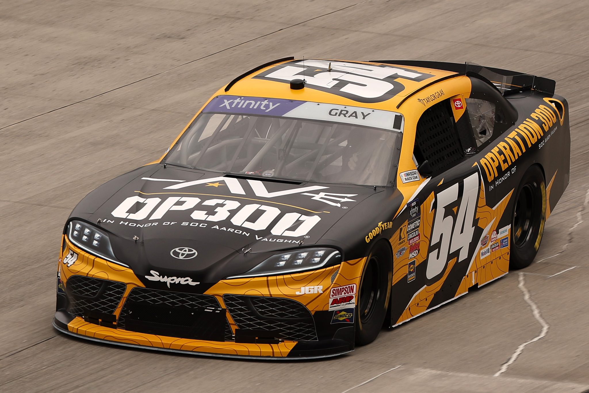 DOVER, DELAWARE - JULY 19: Taylor Gray, driver of the #54 Operation 300 Toyota, drives during practice for the NASCAR Xfinity Series BetRivers 200 at Dover Motor Speedway on July 19, 2025 in Dover, Delaware. (Photo by Meg Oliphant/Getty Images) | Getty Images