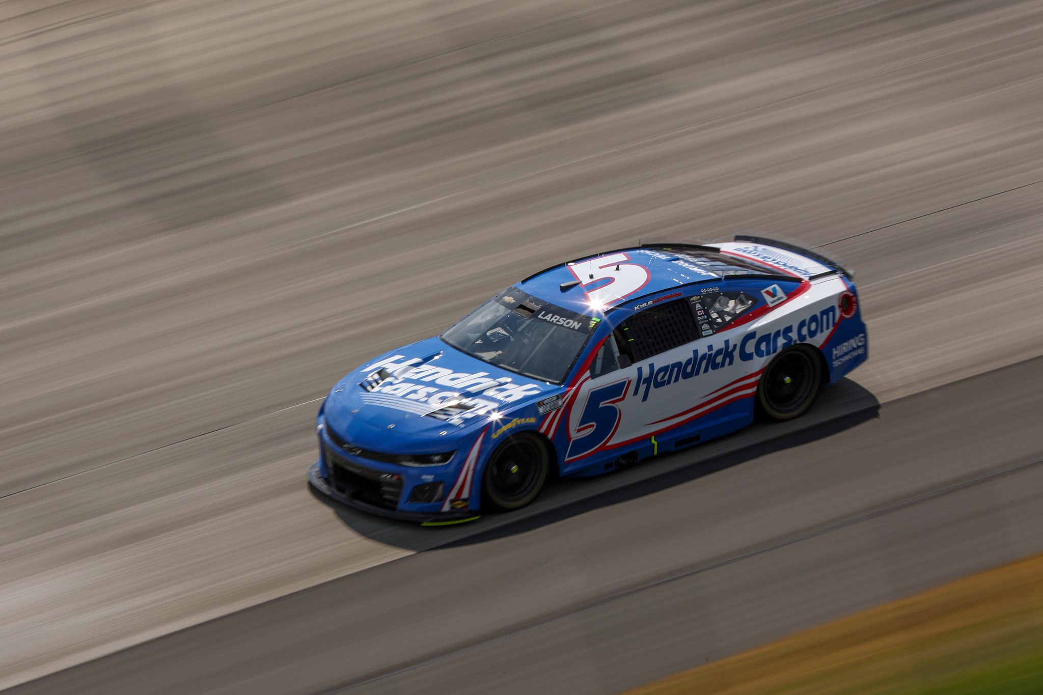 DOVER, DELAWARE - JULY 20: Kyle Larson, driver of the #5 HendrickCars.com Chevrolet, drives during the NASCAR Cup Series AutoTrader EchoPark Automotive 400 at Dover Motor Speedway on July 20, 2025 in Dover, Delaware. (Photo by Meg Oliphant/Getty Images) | Getty Images