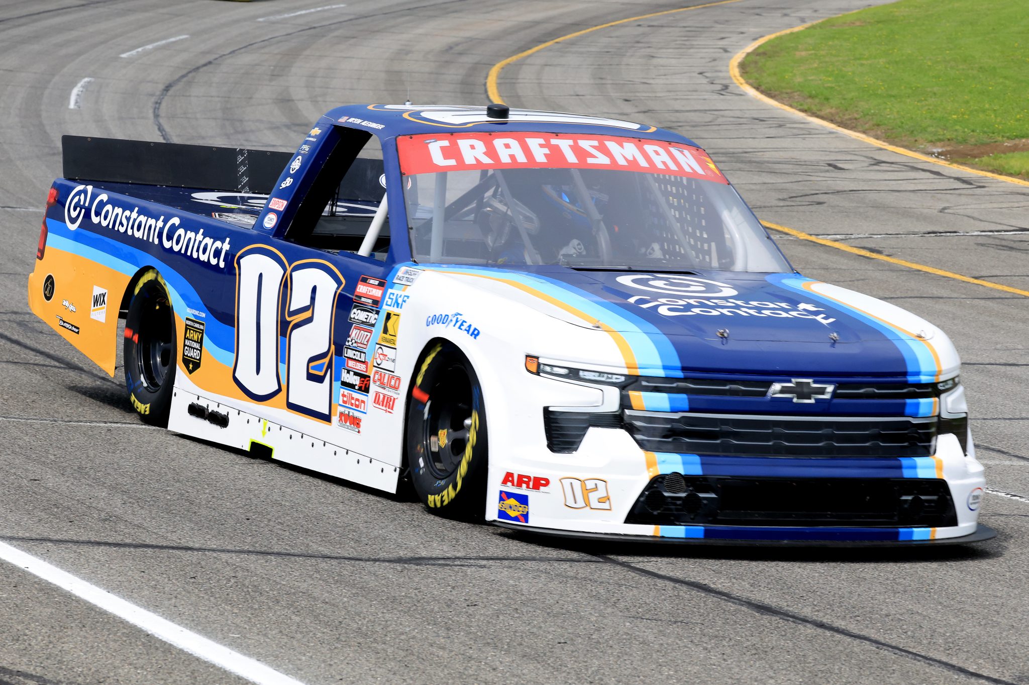 INDIANAPOLIS, INDIANA - JULY 25: Jayson Alexander, driver of the #02 Constant Contact Chevrolet, drives during practice for the NASCAR Craftsman Truck Series TSport 200 at Lucas Oil Indianapolis Raceway Park on July 25, 2025 in Indianapolis, Indiana. (Photo by Justin Casterline/Getty Images) | Getty Images