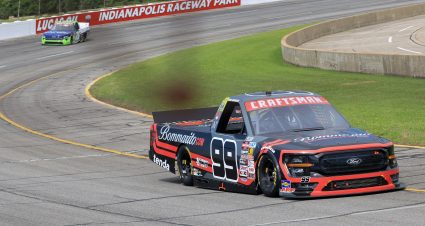 INDIANAPOLIS, INDIANA - JULY 25: Ben Rhodes, driver of the #99 Bommarito Automotive Group Ford, drives during practice for the NASCAR Craftsman Truck Series TSport 200 at Lucas Oil Indianapolis Raceway Park on July 25, 2025 in Indianapolis, Indiana. (Photo by Justin Casterline/Getty Images) | Getty Images