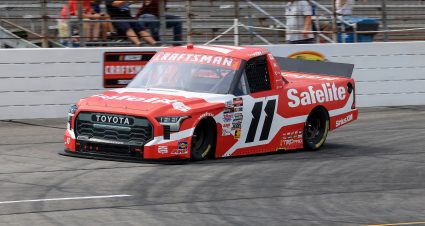 INDIANAPOLIS, INDIANA - JULY 25: Corey Heim, driver of the #11 Safelite Toyota, drives during practice for the NASCAR Craftsman Truck Series TSport 200 at Lucas Oil Indianapolis Raceway Park on July 25, 2025 in Indianapolis, Indiana. (Photo by Justin Casterline/Getty Images) | Getty Images