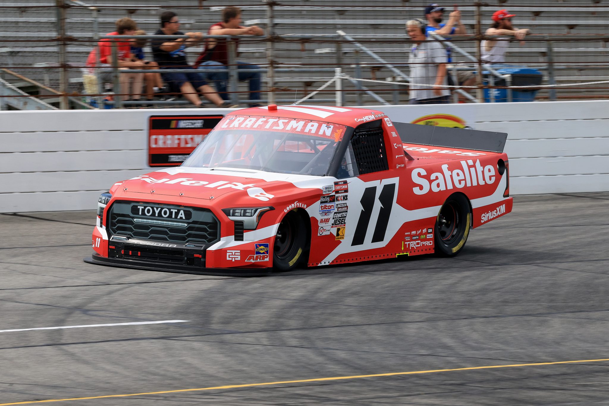 INDIANAPOLIS, INDIANA - JULY 25: Corey Heim, driver of the #11 Safelite Toyota, drives during practice for the NASCAR Craftsman Truck Series TSport 200 at Lucas Oil Indianapolis Raceway Park on July 25, 2025 in Indianapolis, Indiana. (Photo by Justin Casterline/Getty Images) | Getty Images