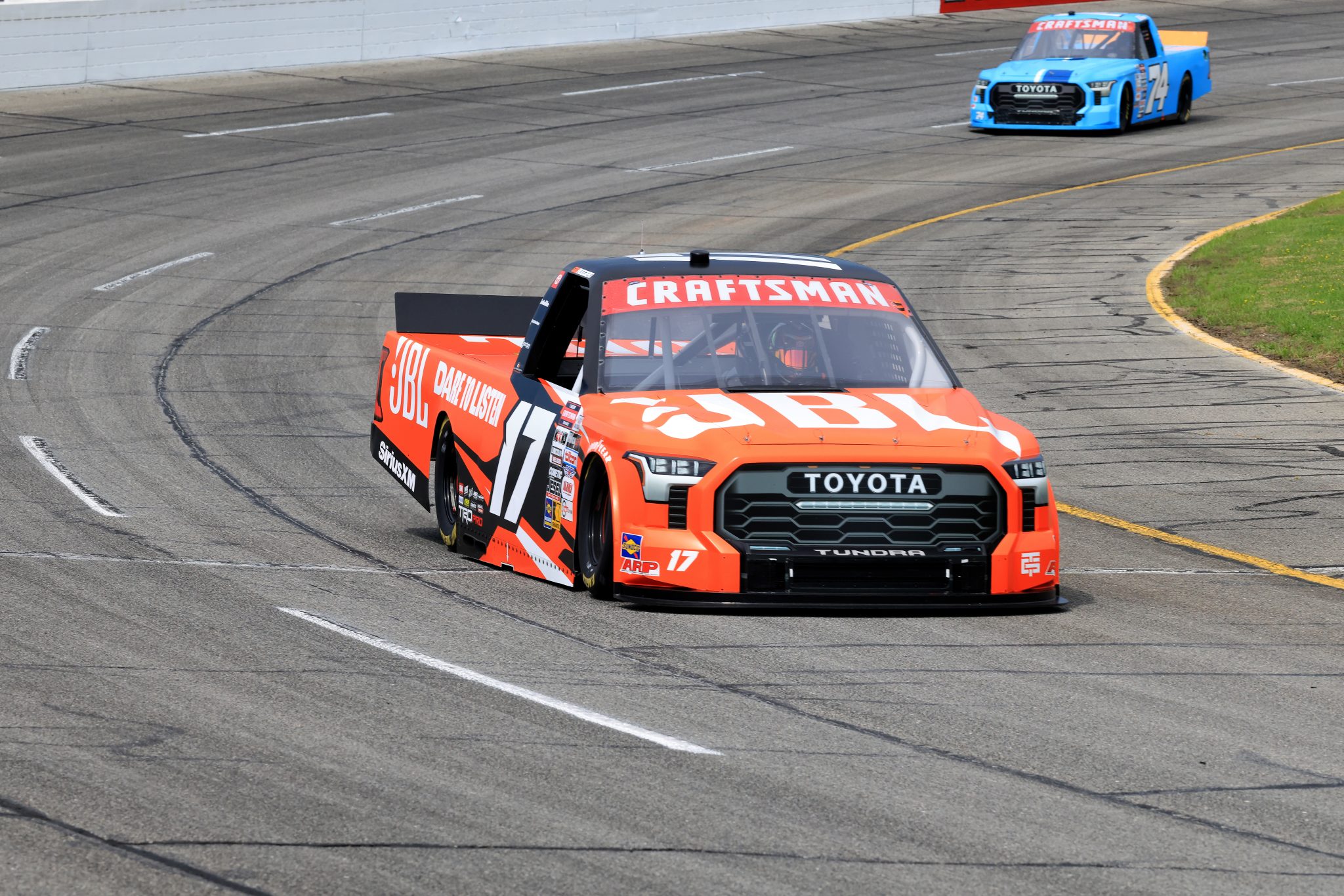 INDIANAPOLIS, INDIANA - JULY 25: Giovanni Ruggiero, driver of the #17 JBL Toyota, drives during practice for the NASCAR Craftsman Truck Series TSport 200 at Lucas Oil Indianapolis Raceway Park on July 25, 2025 in Indianapolis, Indiana. (Photo by Justin Casterline/Getty Images) | Getty Images