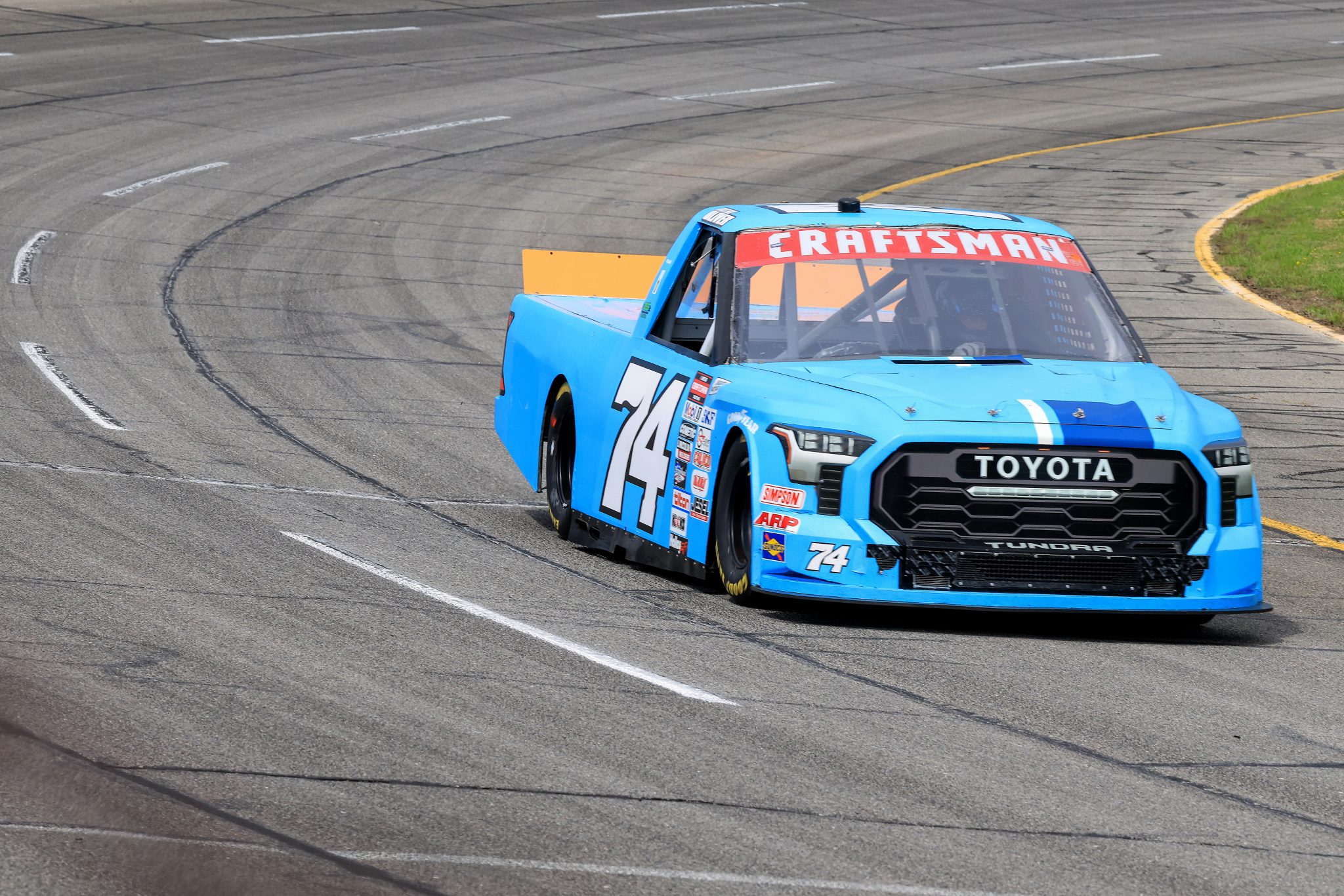 INDIANAPOLIS, INDIANA - JULY 25: Boston Oliver, driver of the #74 Mike Harmon Racing Toyota, drives during practice for the NASCAR Craftsman Truck Series TSport 200 at Lucas Oil Indianapolis Raceway Park on July 25, 2025 in Indianapolis, Indiana. (Photo by Justin Casterline/Getty Images) | Getty Images