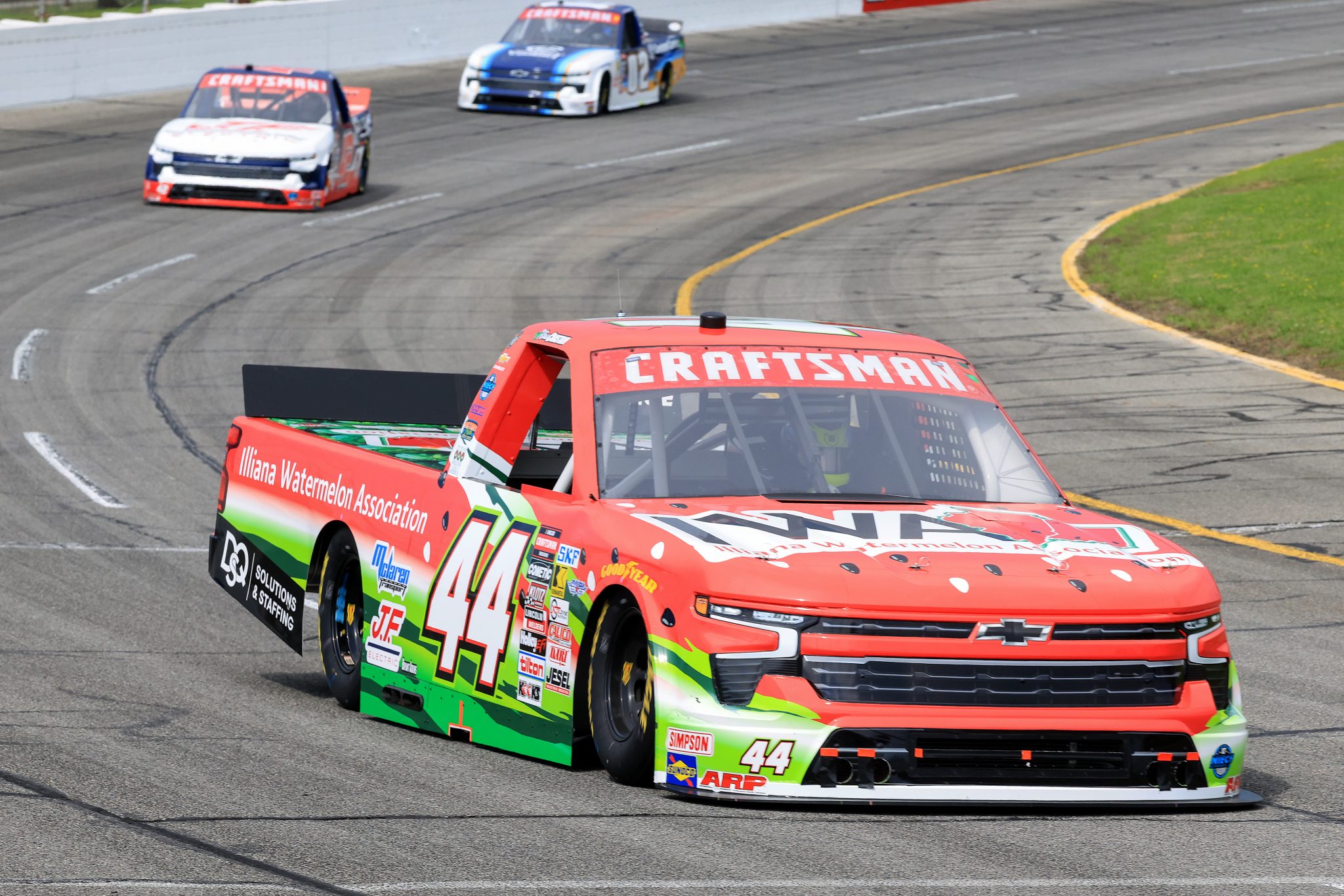 INDIANAPOLIS, INDIANA - JULY 25: Ross Chastain, driver of the #44 Illiana Watermelon Association Chevrolet, drives during practice for the NASCAR Craftsman Truck Series TSport 200 at Lucas Oil Indianapolis Raceway Park on July 25, 2025 in Indianapolis, Indiana. (Photo by Justin Casterline/Getty Images) | Getty Images