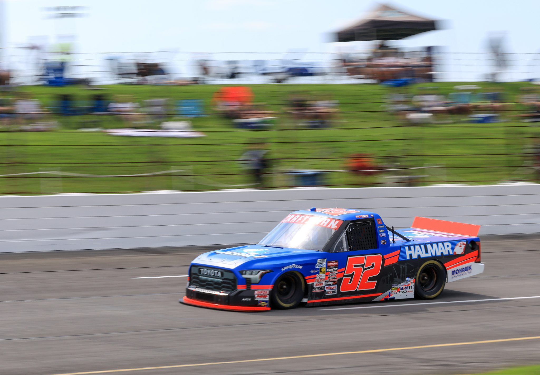 INDIANAPOLIS, INDIANA - JULY 25: Stewart Friesen, driver of the #52 Halmar International Toyota, drives during practice for the NASCAR Craftsman Truck Series TSport 200 at Lucas Oil Indianapolis Raceway Park on July 25, 2025 in Indianapolis, Indiana. (Photo by Justin Casterline/Getty Images) | Getty Images