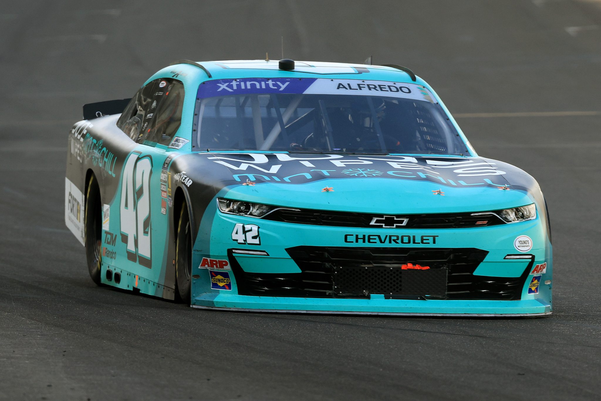 INDIANAPOLIS, INDIANA - JULY 26: Anthony Alfredo, driver of the #42 Dude Wipes Chevrolet, drives during the NASCAR Xfinity Series Pennzoil 250 at Indianapolis Motor Speedway on July 26, 2025 in Indianapolis, Indiana. (Photo by Justin Casterline/Getty Images) | Getty Images