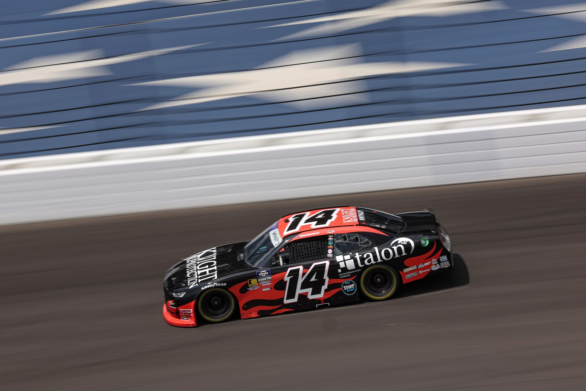 INDIANAPOLIS, INDIANA - JULY 25: Garrett Smithley, driver of the #14 Knight Fire Protection Chevrolet, drives during practice for the NASCAR Xfinity Series Pennzoil 250 at Indianapolis Motor Speedway on July 25, 2025 in Indianapolis, Indiana. (Photo by James Gilbert/Getty Images) | Getty Images