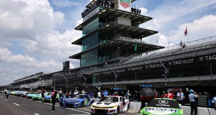 INDIANAPOLIS, INDIANA - JULY 26: A general view of cars parked on the grid during qualifying for the NASCAR Cup Series Brickyard 400 Presented by PPG at Indianapolis Motor Speedway on July 26, 2025 in Indianapolis, Indiana. (Photo by James Gilbert/Getty Images) | Getty Images