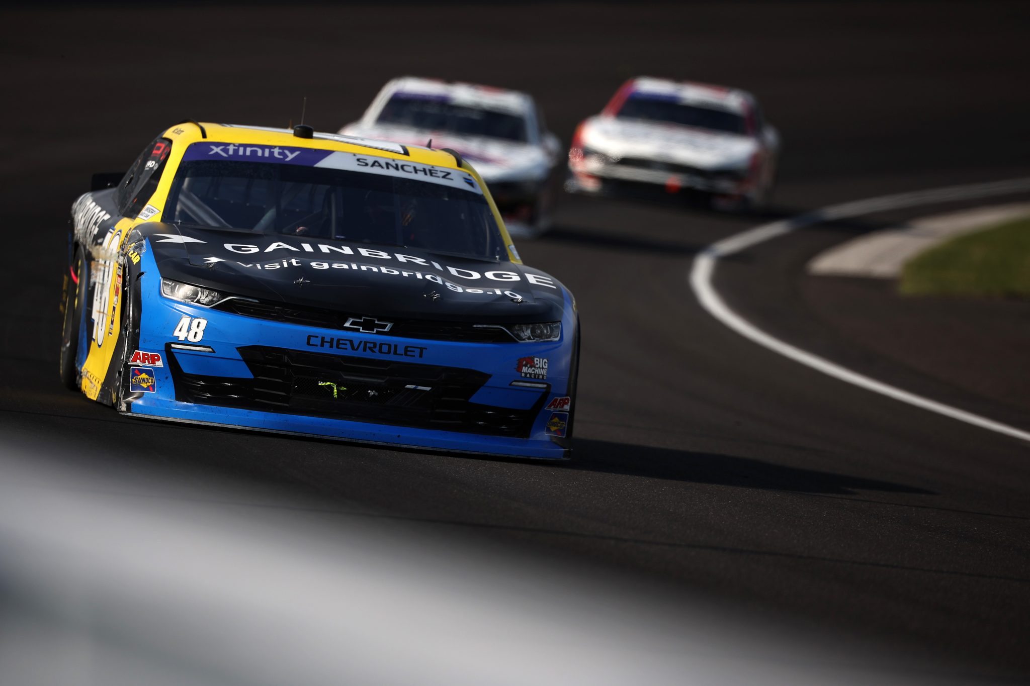 INDIANAPOLIS, INDIANA - JULY 26: Nicholas Sanchez, driver of the #48 GainBridge Chevrolet, drives during the NASCAR Xfinity Series Pennzoil 250 at Indianapolis Motor Speedway on July 26, 2025 in Indianapolis, Indiana. (Photo by James Gilbert/Getty Images) | Getty Images